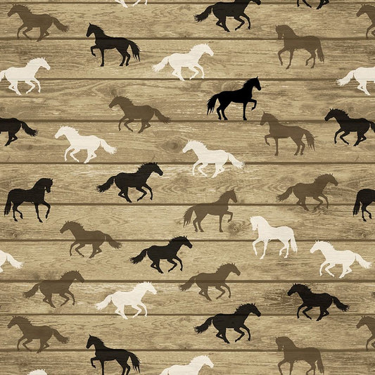 HORSE SILHOUETTES ON WOOD cotton fabric by the half yard TIMELESS TREASURES!