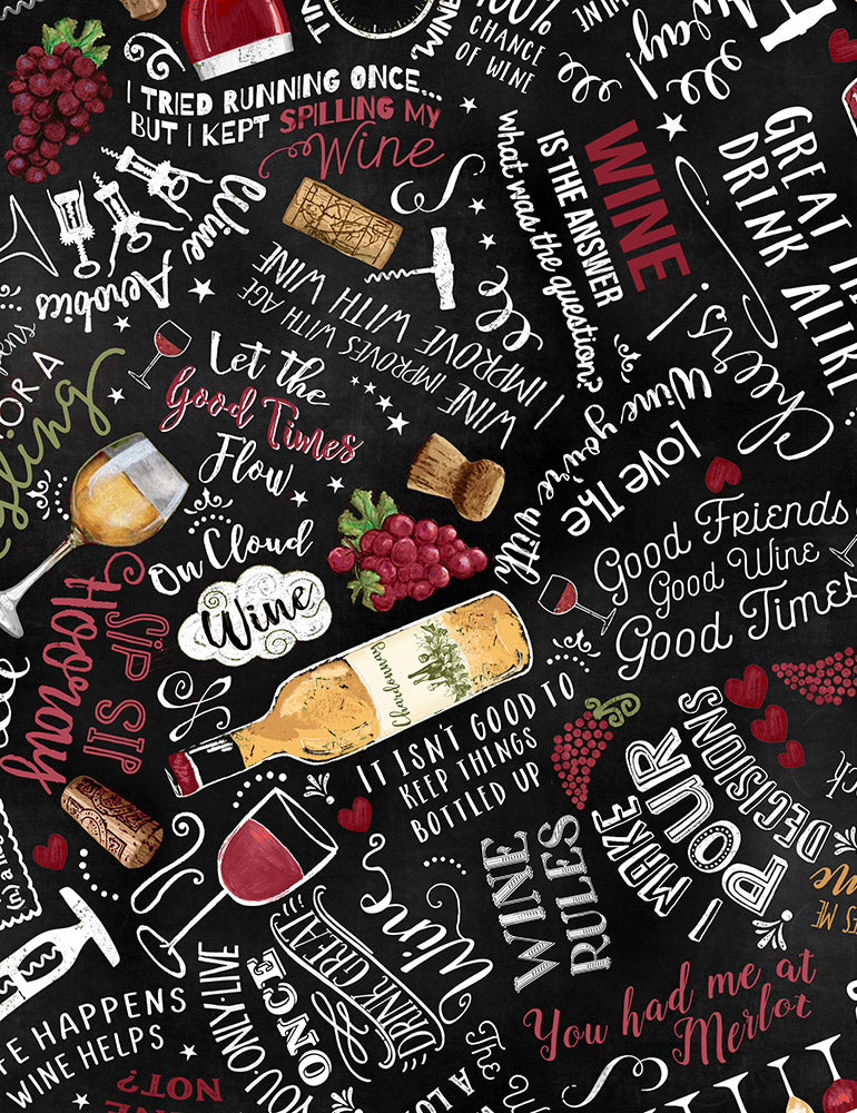 WINE BOTTLES AND SAYINGS cotton fabric by the half yard TIMELESS TREASURES!
