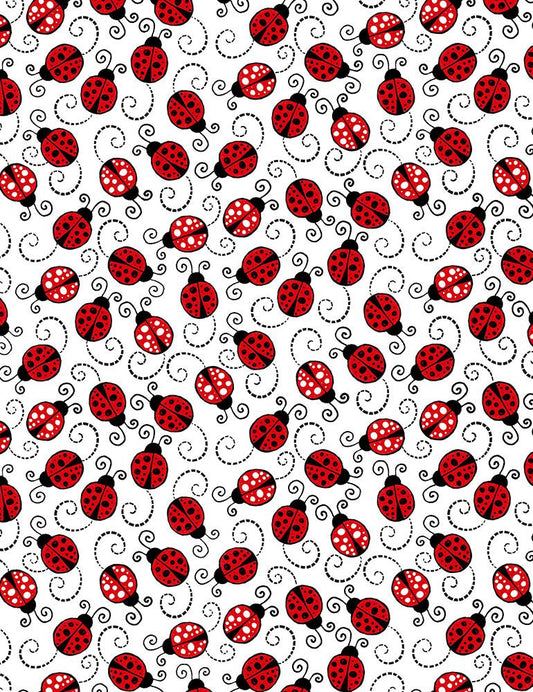 LITTLE LADYBUGS ON WHITE cotton fabric by the half yard TIMELESS TREASURES!