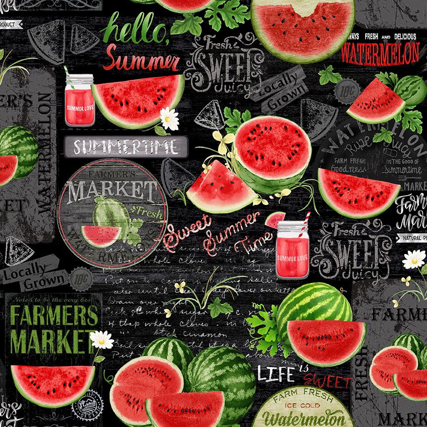 WATERMELON CHALKBOARD FRUIT cotton fabric by the half yard TIMELESS TREASURES!