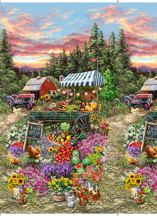 FARM STAND OVERFLOWING PRODUCE cotton fabric panel 23" x 44" TIMELESS TREASURES!