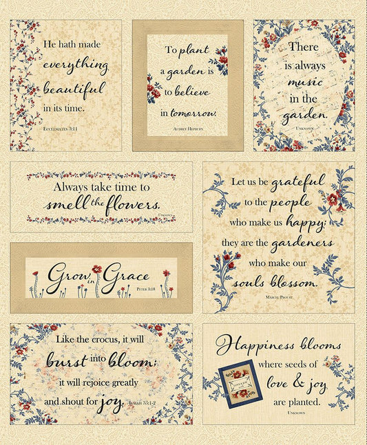 WING AND A PRAYER INSPIRATIONAL BLOCKS cotton fabric panel 36" x 44" TIMELESS TREASURES!