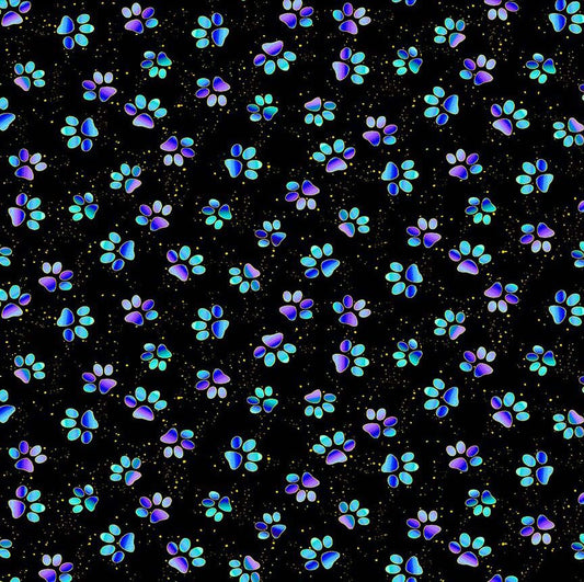 BLUE CAT PAW PRINTS cotton fabric by the half yard TIMELESS TREASURES!