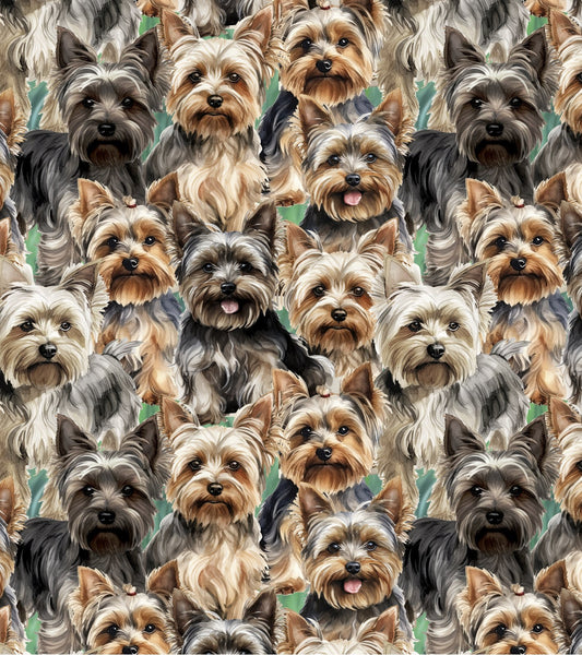 YORKIE DOGS ON GREEN DOG BREED cotton fabric by the half yard DAVID TEXTILES!