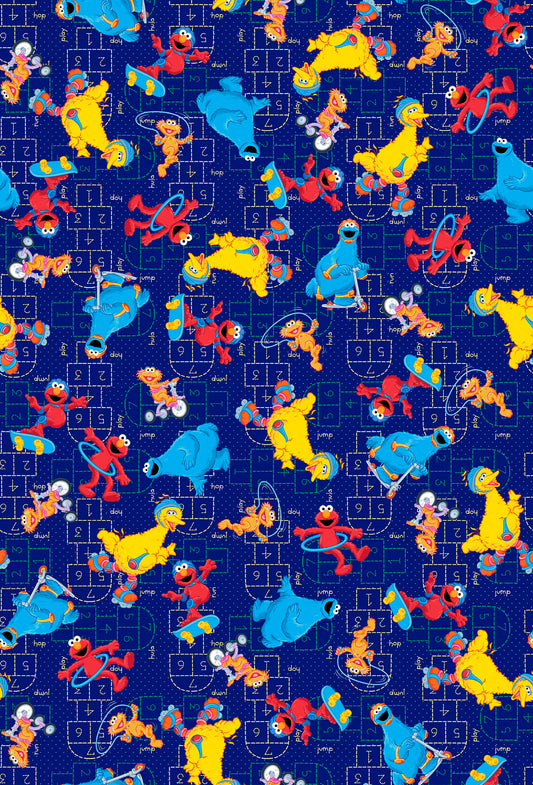 SESAME STREET CHARACTERS PLAYING ELMO, COOKIE MONSTER+ cotton fabric by the half yard QT FABRICS!