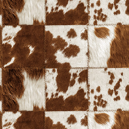 LAST PIECE BROWN COW FUR GRID WESTERN 30" X 44" cotton fabric BLANK QUILTING!