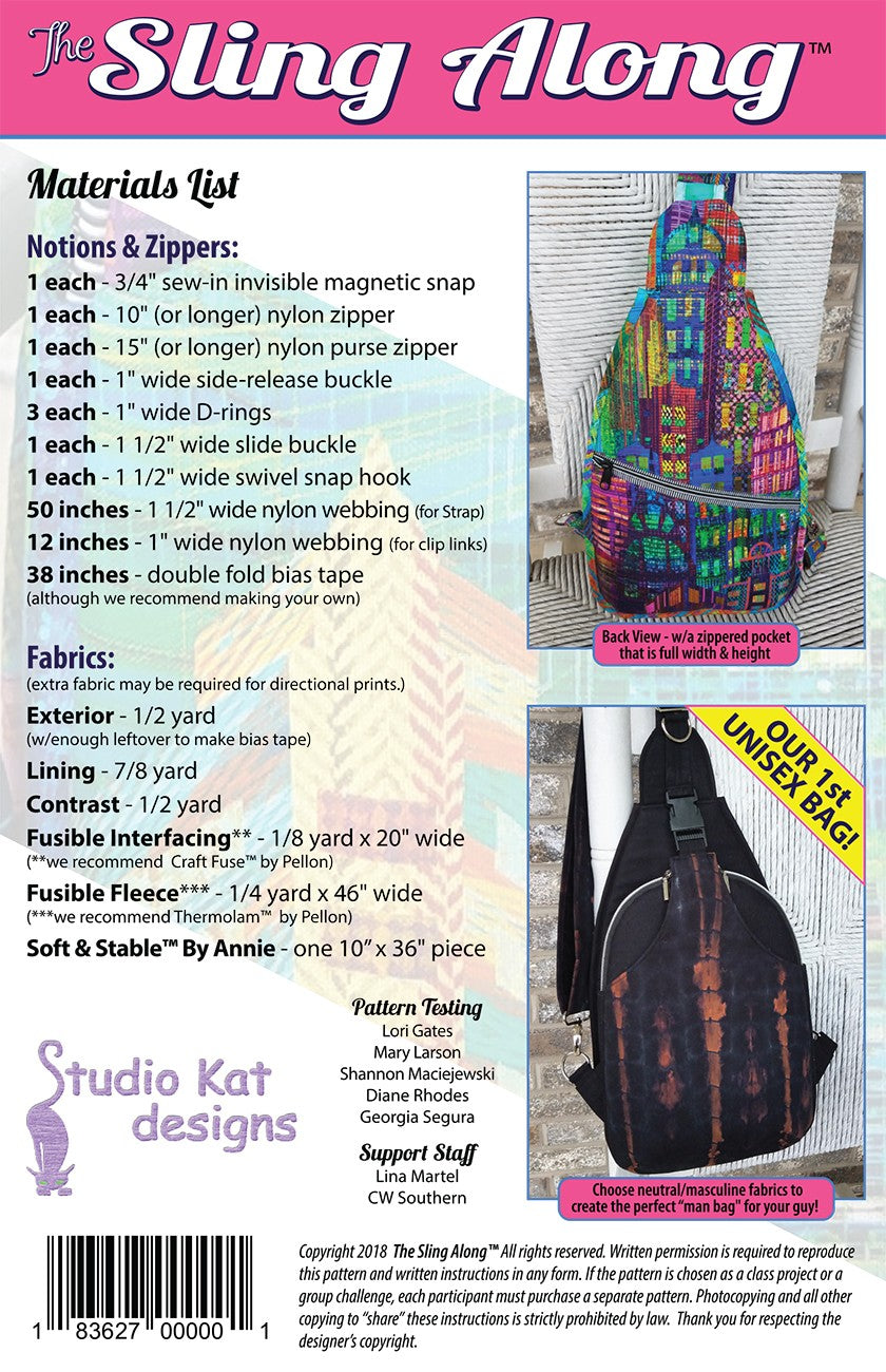 THE SLING ALONG BAG BACKPACK PURSE HANDBAG sewing pattern STUDIO KAT!