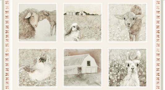 YOU ARE LOVED FARM ANIMAL BLOCKS SHEEP, LLAMAS+ cotton fabric panel 23" x 44" HENRY GLASS!