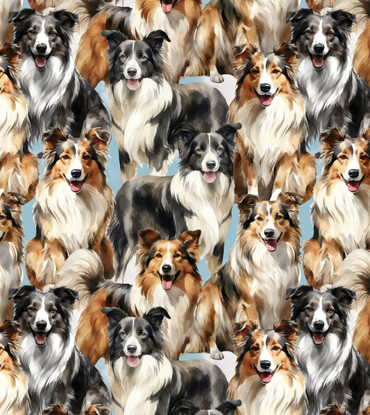 COLLIE FULL DOG BREED cotton fabric by the half yard DAVID TEXTILES!