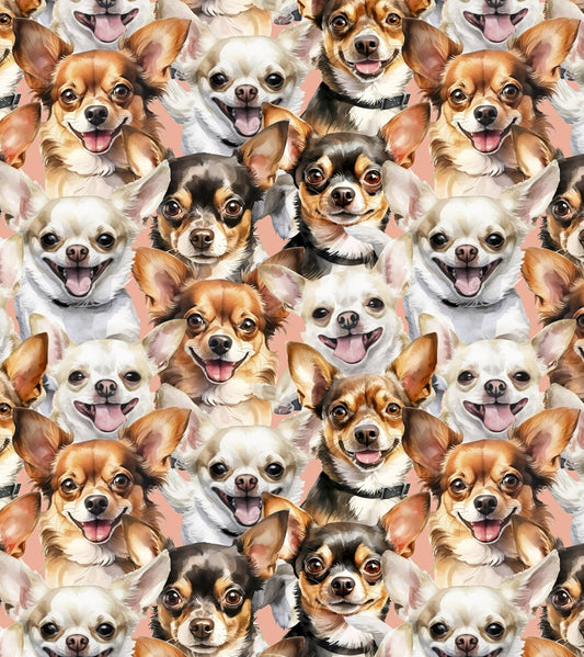 CHIHUAHUA FACES DOG BREED cotton fabric by the half yard DAVID TEXTILES!